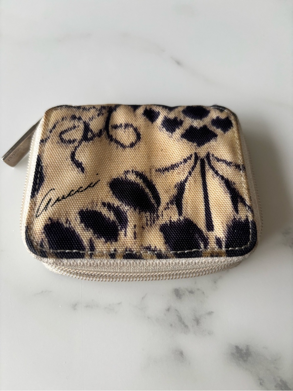 Gucci Vintage Small Coin Purse Beige and Navy